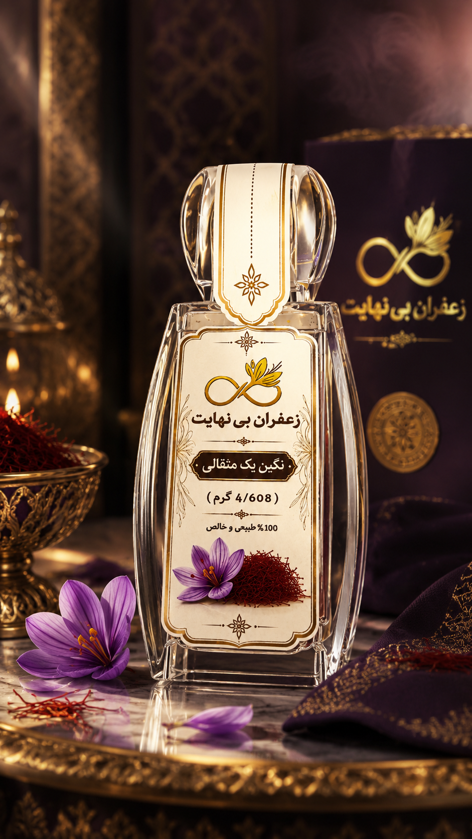 زعفران نگین بی‌نهایت یک مثقالی(۴/۶۰۸گرم) خالص و طبیعی